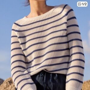 J. McLaughlin white denim blue striped sweater